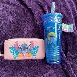Disney Pink Stitch Wallet Inside Is Yellow EUC Tumbler with Candy &Lollipops NEW